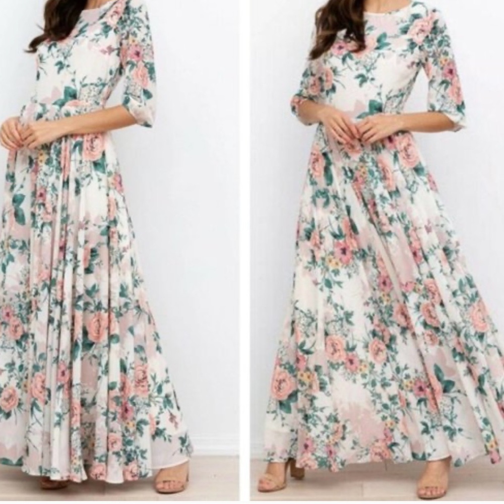 Yumi Kim Cream Pleated Maxi Dress with Flutter Sleeves